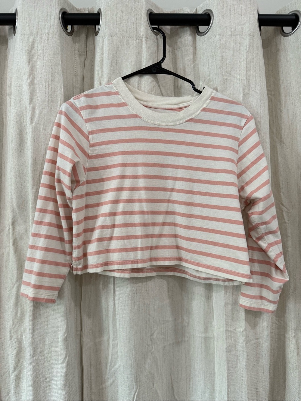 Hanes Women's Long Sleeve Crop Tee - White and Light Pink Stripes
